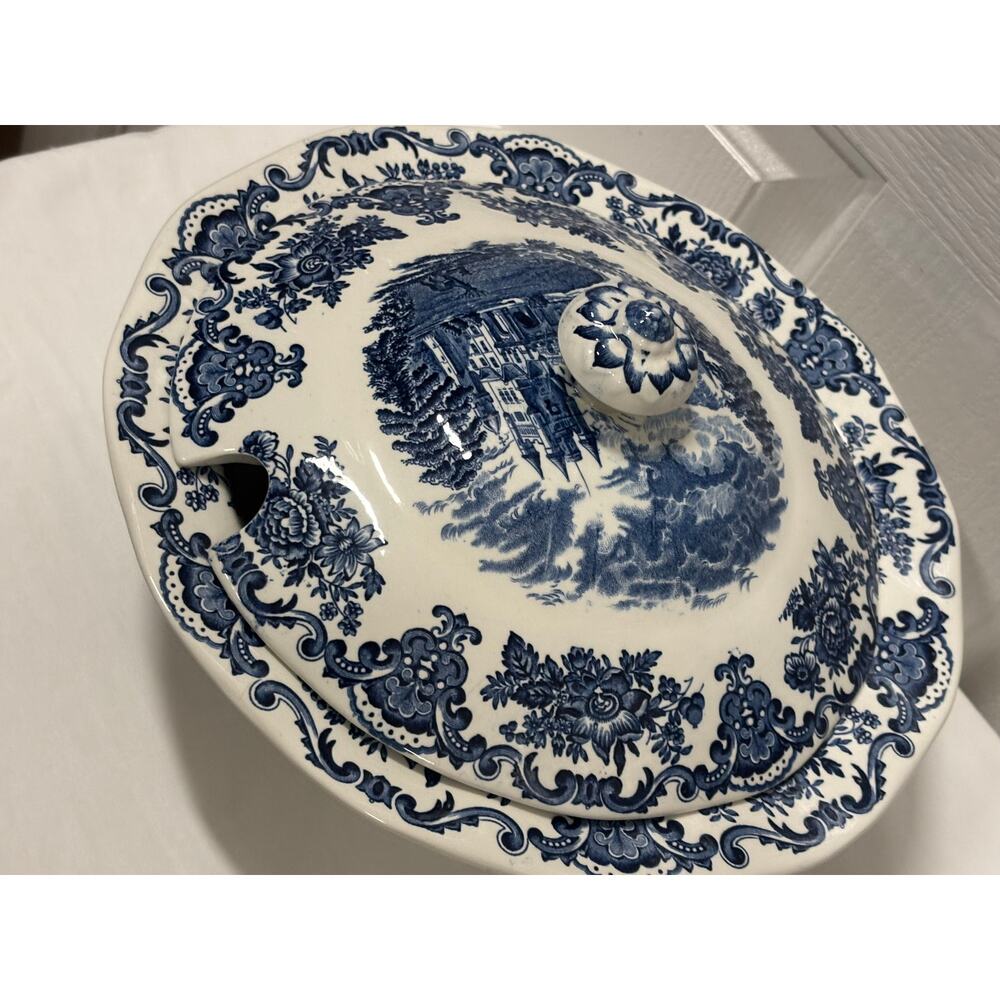 Vintage Enoch Wedgwood Royal Homes Britain Covered Vegetable Bowl Blue White - Picture 13 of 15